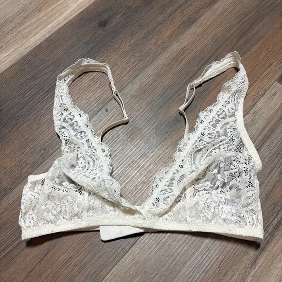 & Other Stories Size 4 Lace Triangle Bra White Cream Sheer Adjustable Straps - Picture 2 of 9